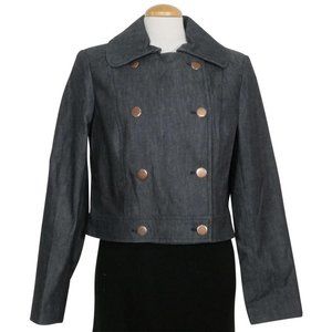 Blue Stretch Denim Double Breasted Crop Jacket 12